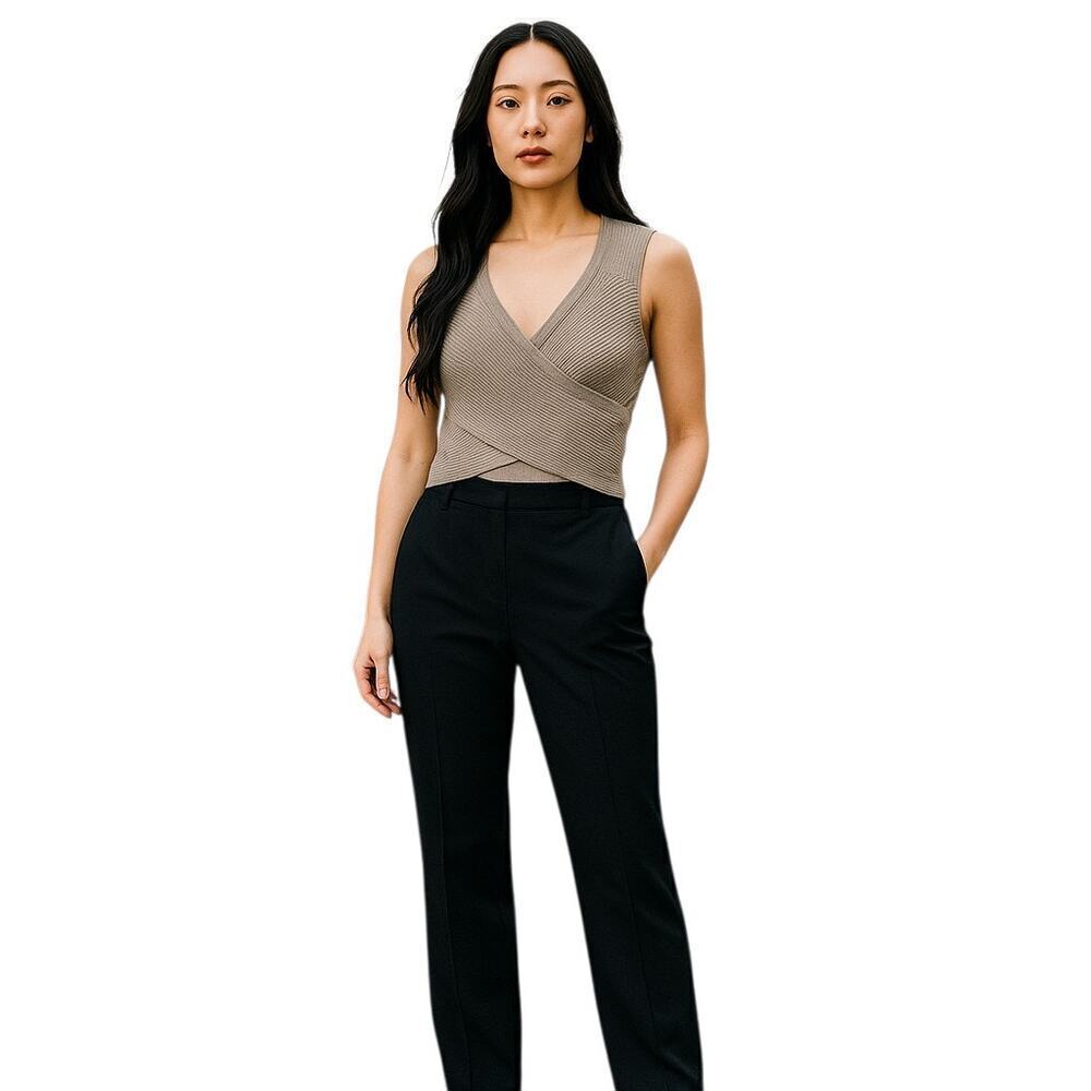 Abercrombie & Fitch Soft A&F Collection Ribbed Knit Wrap Crop Top XXS Gray